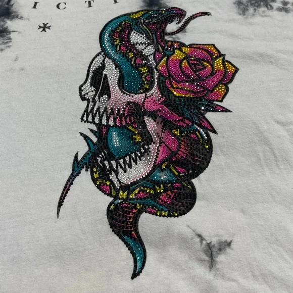 Affliction BLACK LABEL Black and White Tie-Dye Skull T-Shirt MENS 2XL - Picture 4 of 8